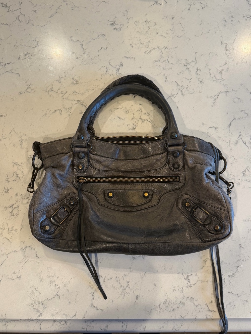 Balenciaga Distressed Black Leather Shoulder Bag - Picture 1 of 10